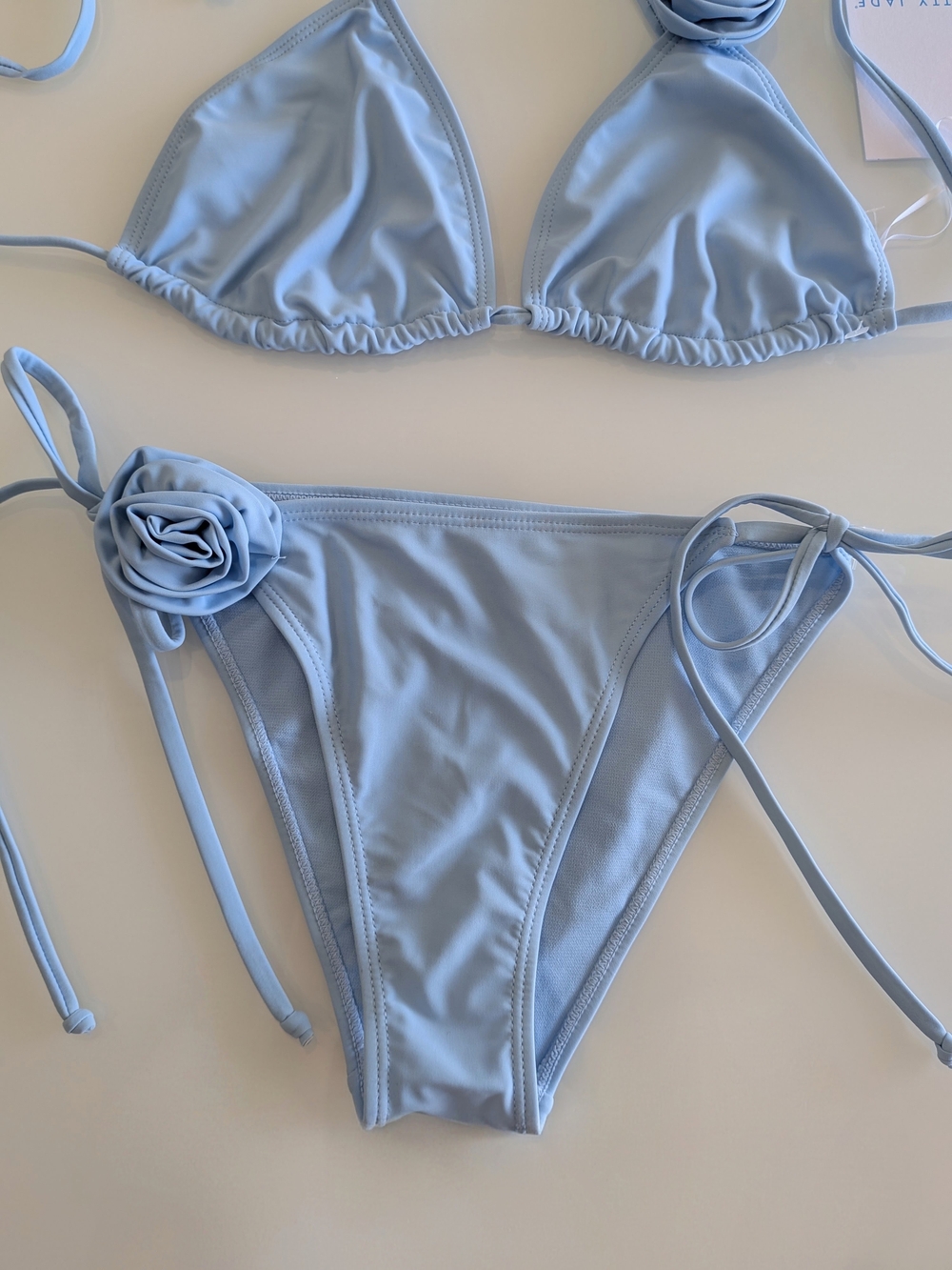 NWT Light Blue Rosette Halter Triangle 2 Piece Bikini Set XL Women's Swimwear - Picture 5 of 8